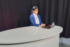 prof. dr hab. Agnieszka Gałuszka, prorektor ds. nauki,  podczas nagrania