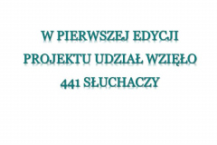 Slajd z napisem w pierwszej edycji projektu udział wzięło 441 słuchaczy