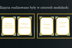 Slajd z podziałem zajęć na moduły
