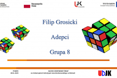 Strona tyułowa referatu autora Filip Grosicki – Algorytm jako zabawa – kostka Rubika