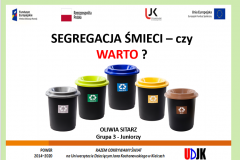 Strona tyułowa referatu autora Oliwia Sitarz – Segregacja śmieci – czy warto?